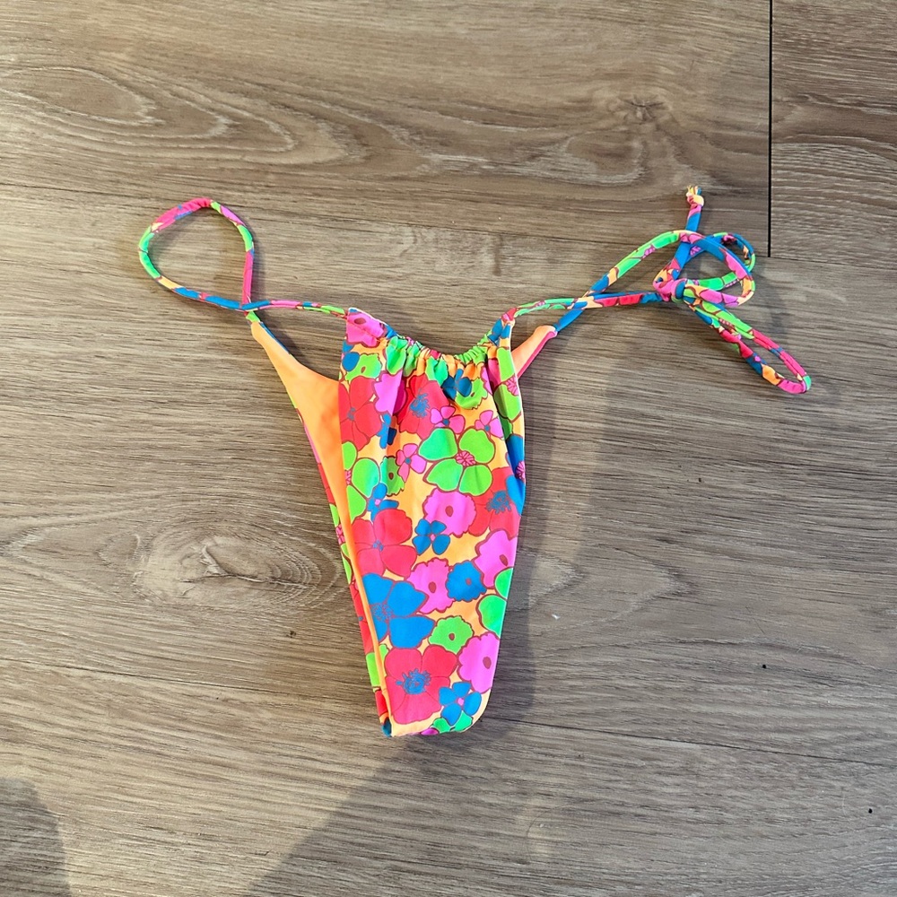 Frankie's Bikinis Orange and Pink Cheeky String Bikini